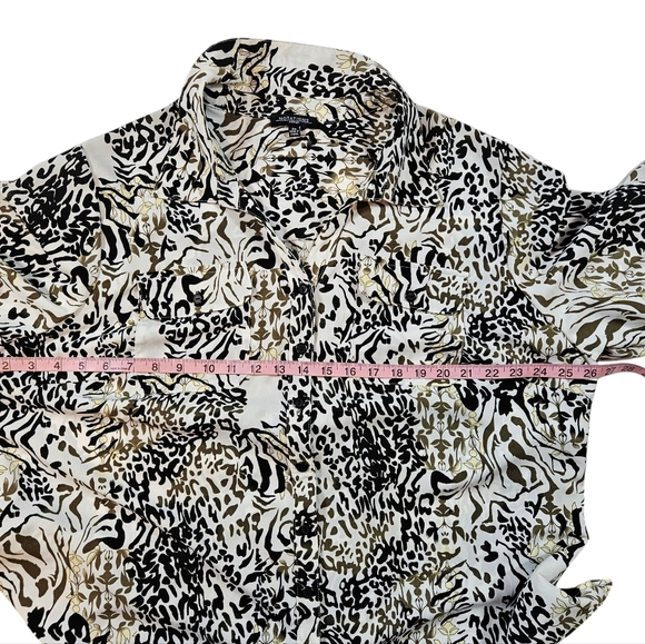 Notations Woman Floral Animal Print Button Down Shirt Size 3X Roll Tab Sleeves - Picture 14 of 14